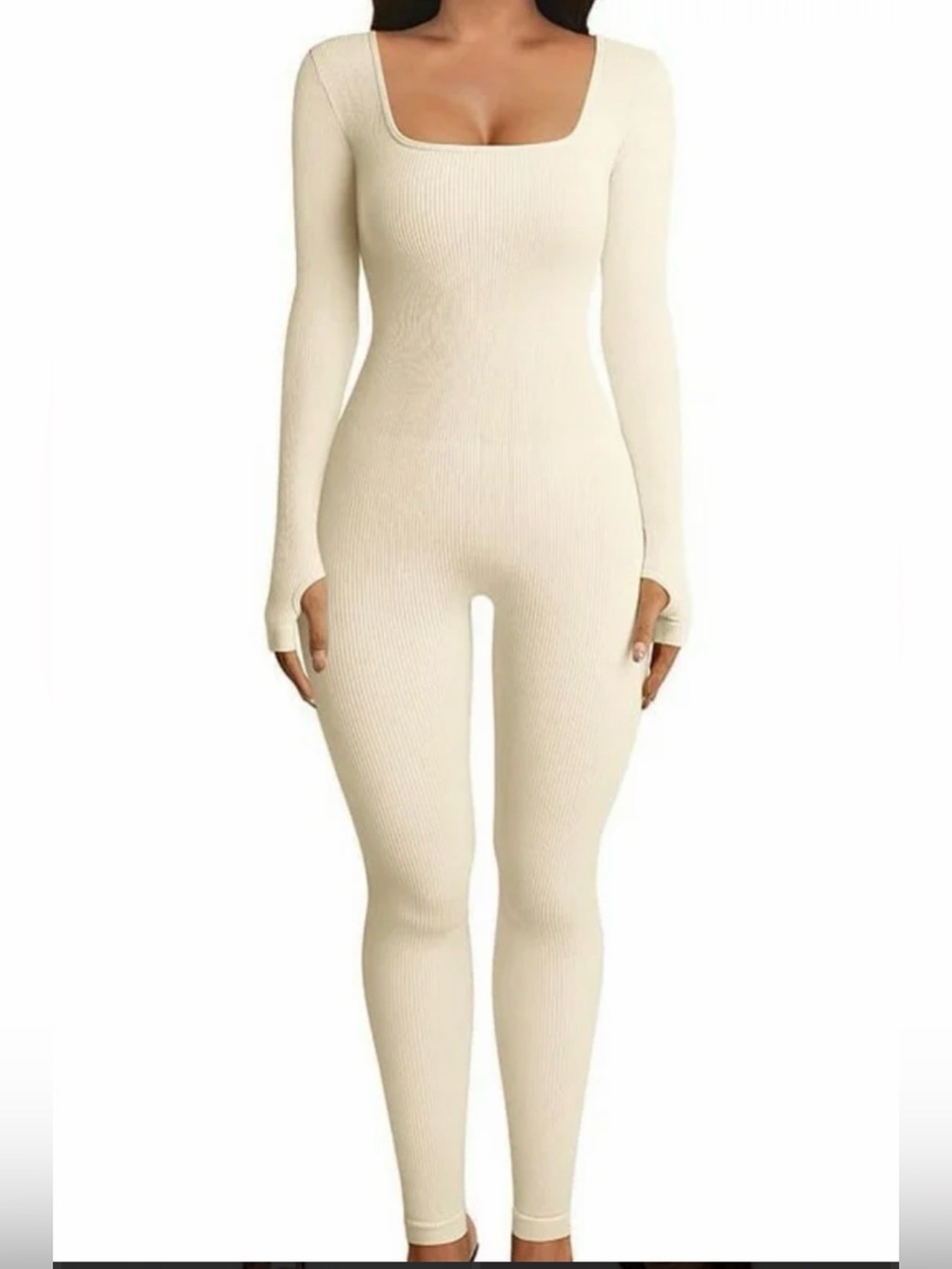 Fitness jumpsuit ribbed square neck size medium
